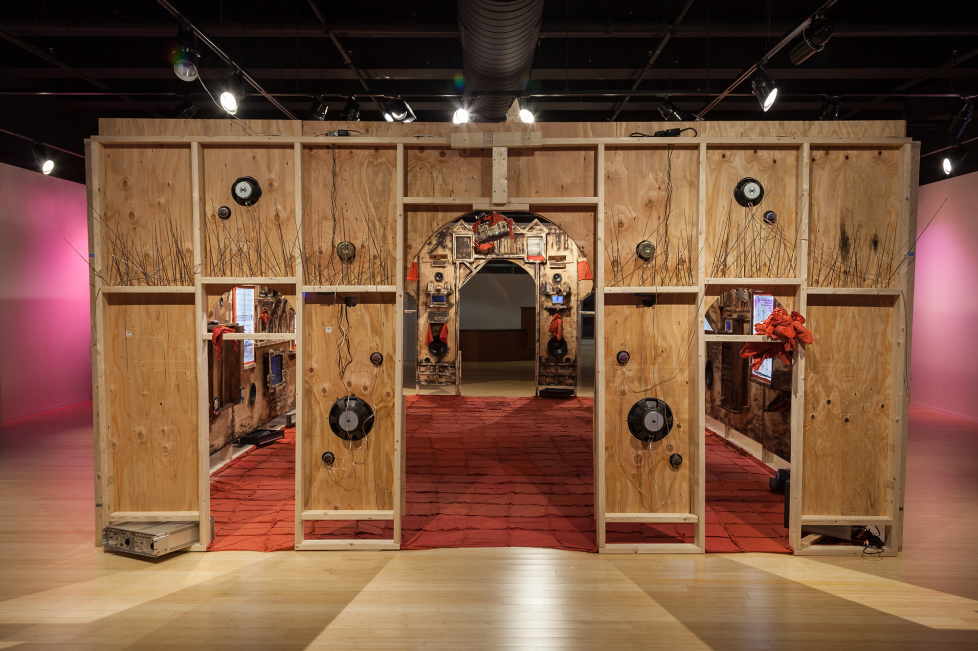 Installation view of Antenna of the Race by Justin Randolph Thompson at Marlin and Regina Miller Gallery.