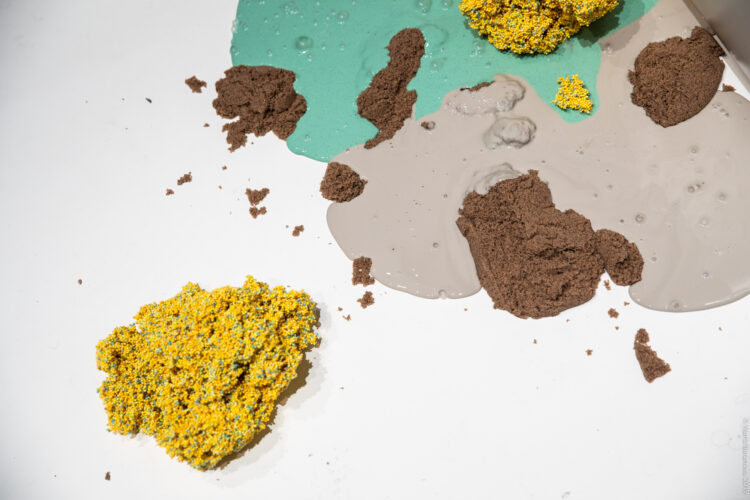 Different-colored powders and liquids.