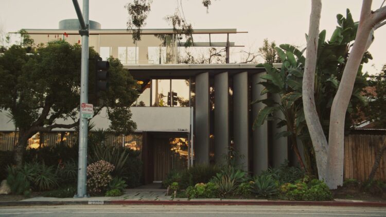 A building on a street.