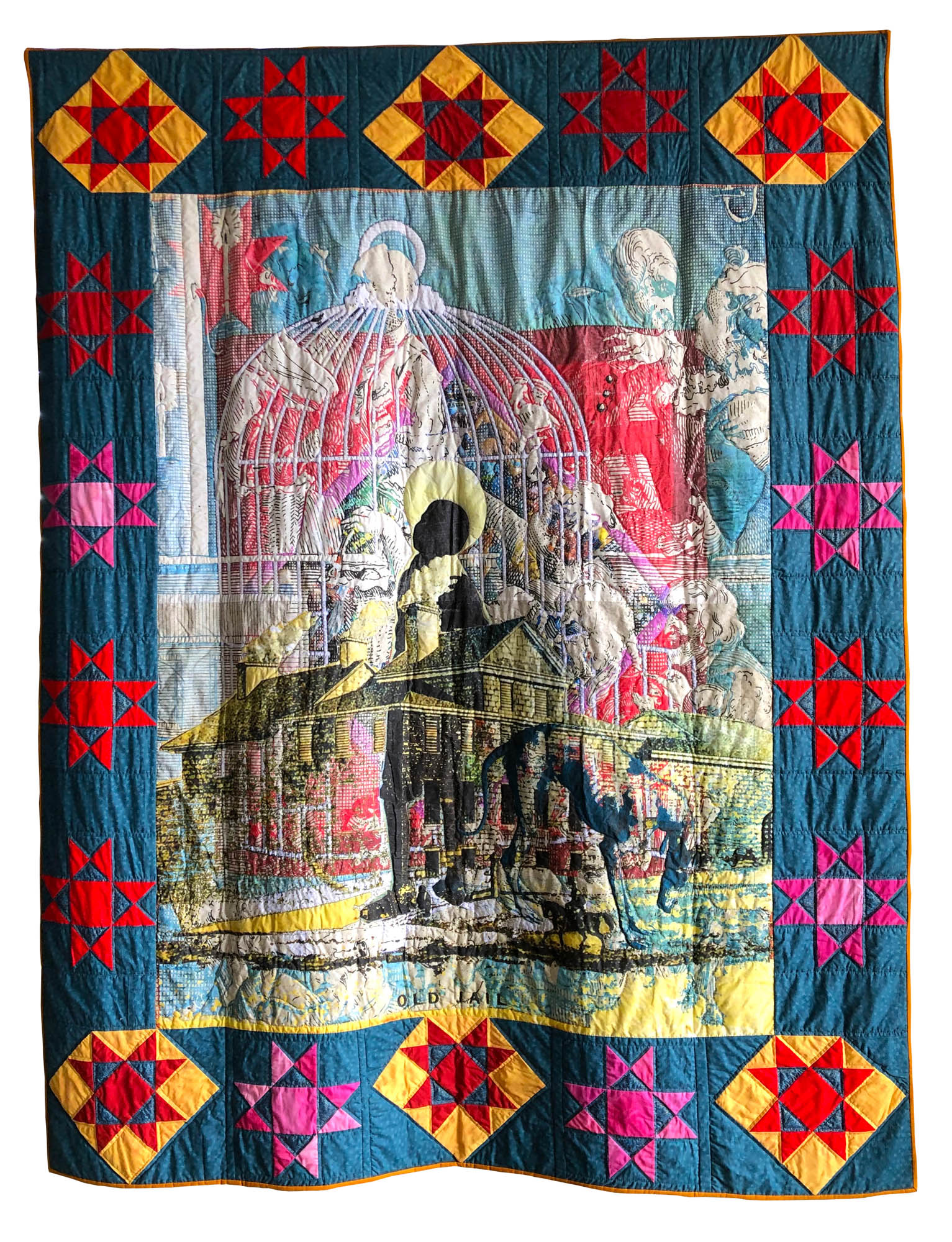 A child’s silhouette looks to the stars while the ghosts of men and women laugh, a blue dog starves, a jail deteriorates, and a bird cage door opens.