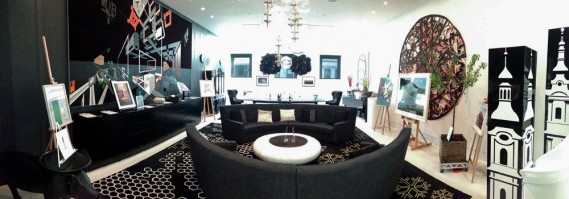 Panoramic view of Paige West's living room