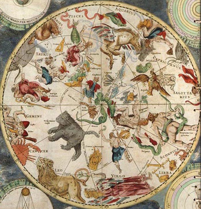 Celestial atlas, or planisphere, depicting the signs of the zodiac