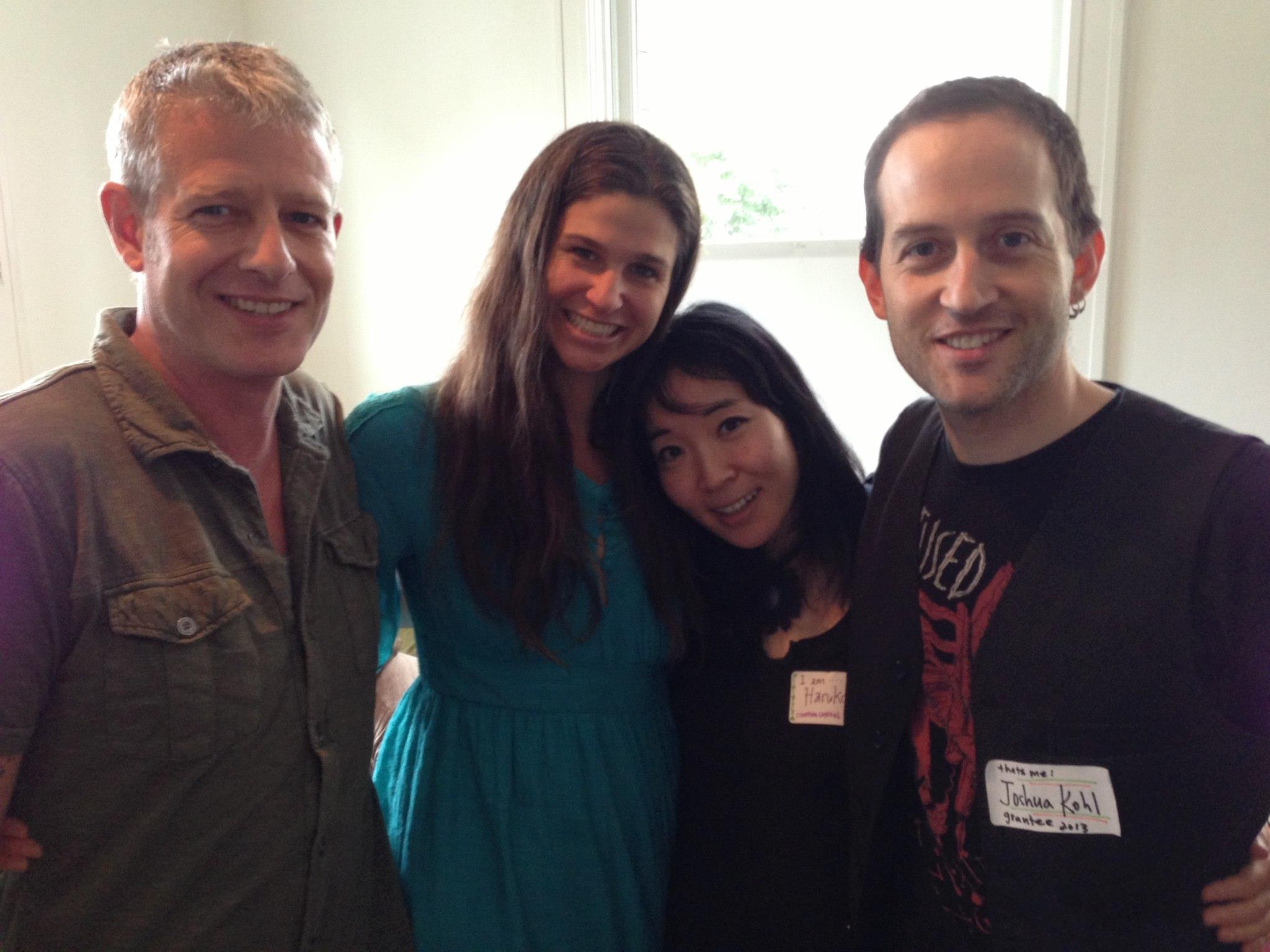 Creative Capital grantees Haruko Nishimura and Joshua Kohl of Degenerate Art Ensemble with friends