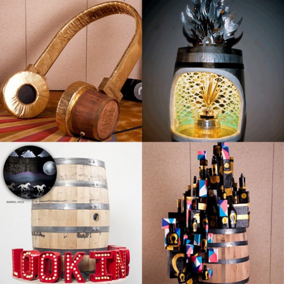 Works by PDP alumni in the Herradura Barrel Art Competition (clockwise from top left): Claudia Calle Kim Holleman, Michelle Weinberg, Micah & Whitney Stansell