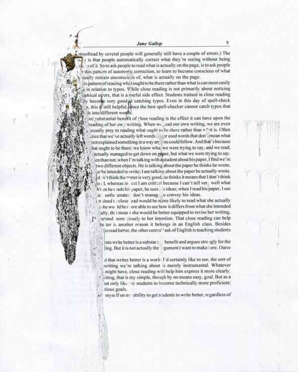 A scan of a book page with a smashed insect.