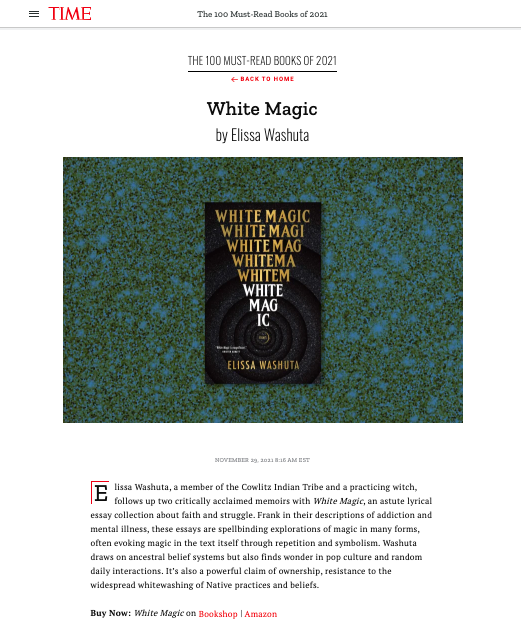 Screenshot of Elissa Washuta's White Magic in TIME's 100 Must-Read Books of 2021 list
