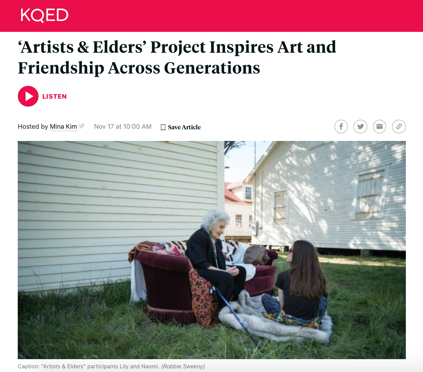 Screenshot of the KQED's interview with Erika Chong Shuch and Artists and Elders participants