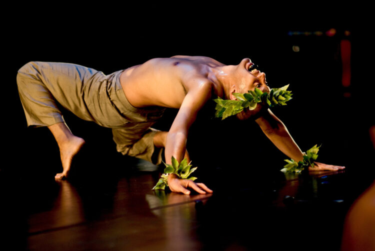 Performance still Pōhaku by Christopher K. Morgan.